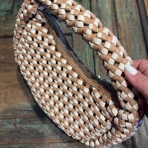 Sincerely Jules Tan and Cream Woven Hobo Bag